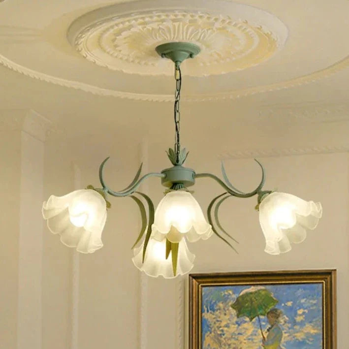 Liliana - Frosted Multi Glass Head Flower Hanging Chandelier