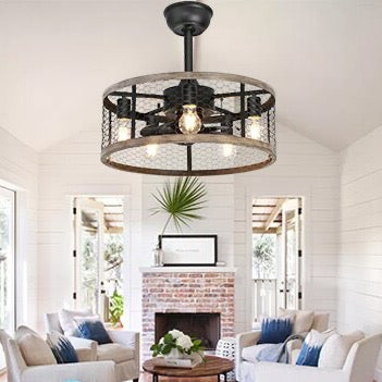 Amalie - Industrial Cage Ceiling Fan Light with Remote Control