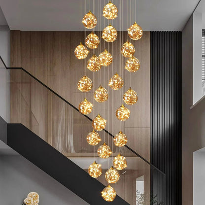 Hoffman - Modern Gold Glass Hanging Round Cluster Chandelier