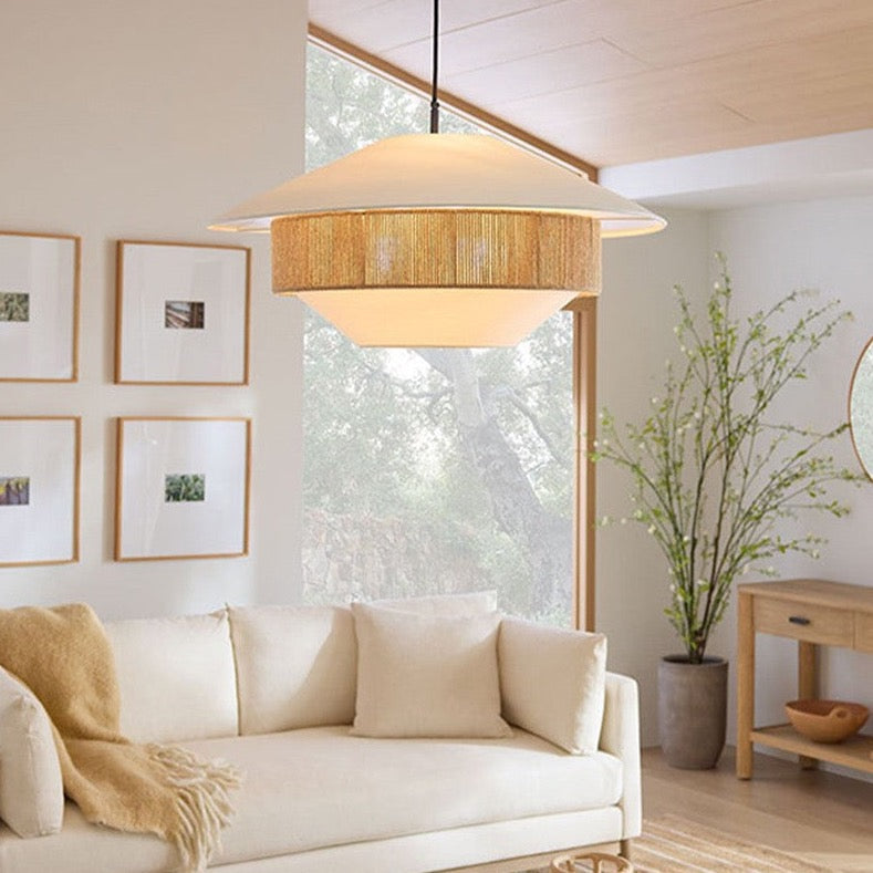 Jolanka - Vintage Japanese Round Double Shade White Hand Woven Ceiling Light