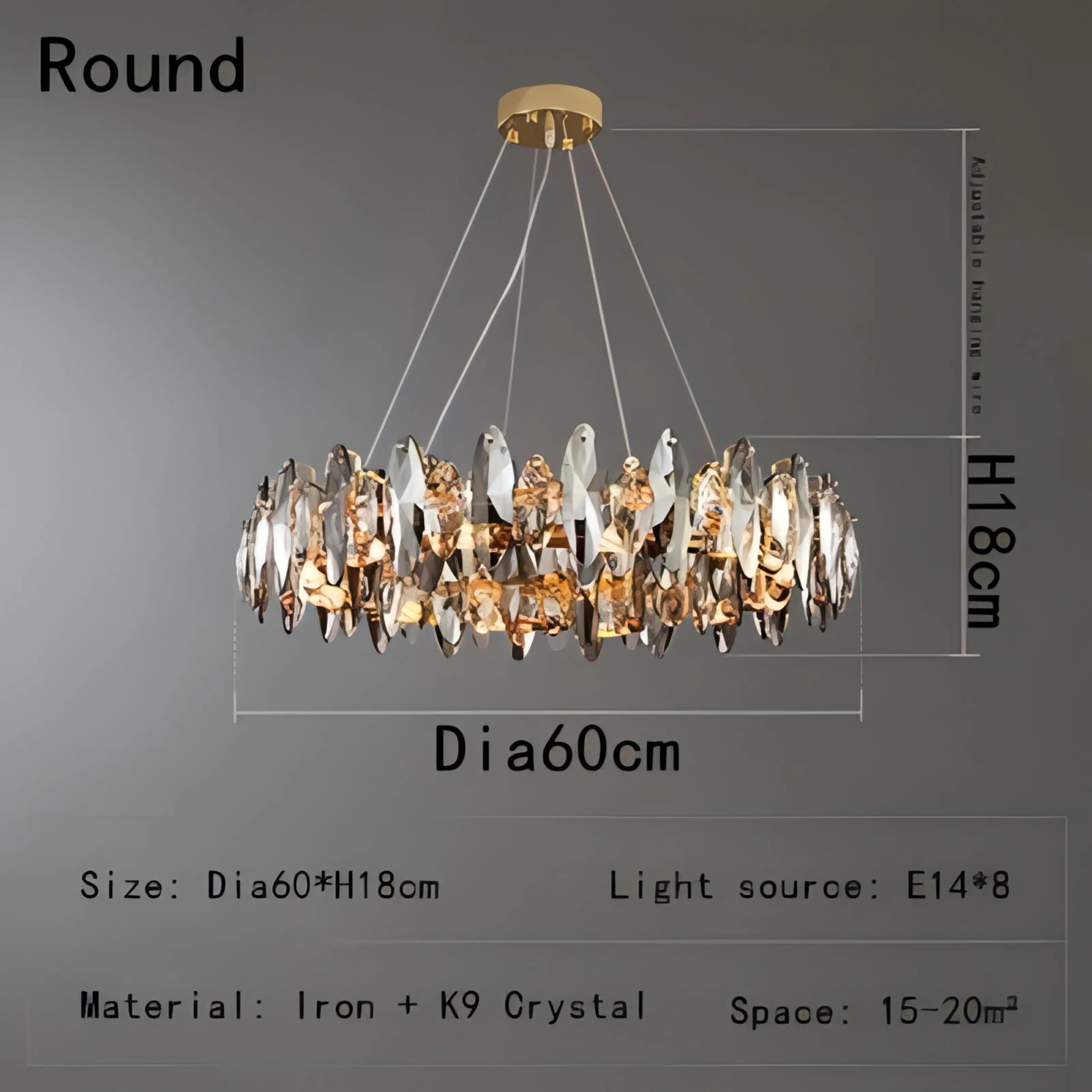 Annelie - Smoked Transparent Crystal Ceiling Chandelier