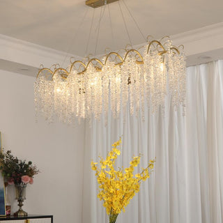 Jessamae - Gold Hanging Rectangle Crystal Tassel Ceiling Chandelier