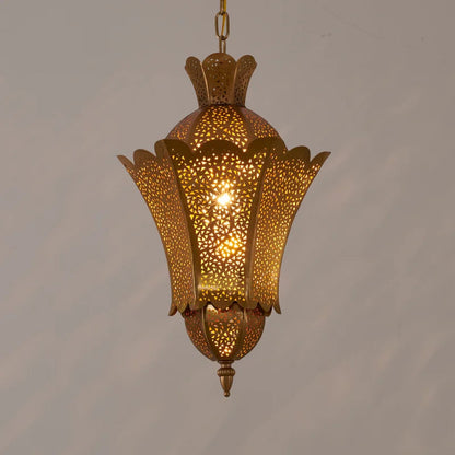 Mauro - Vintage Perforated Gold Lantern Hanging Pendant Ceiling Light