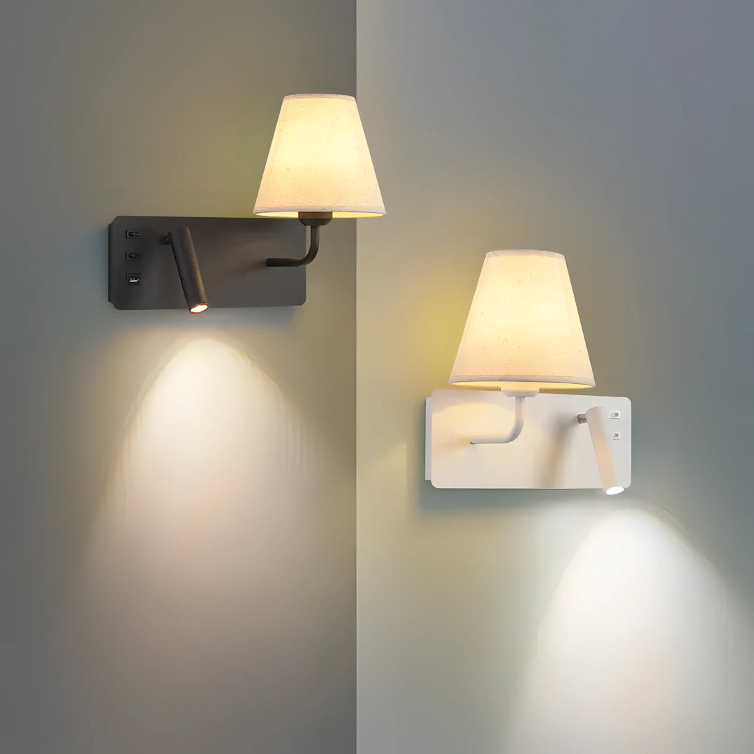 Yesenia - Modern Fabric Shade Dual Reading Wall Light with USB Charger
