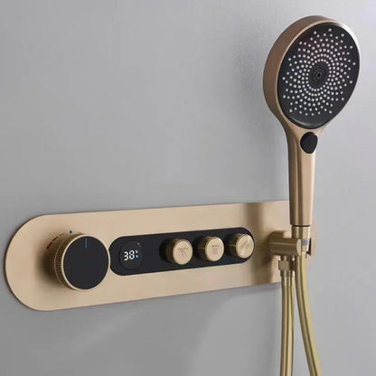 Jacobson - Digital Brushed Gold Shower System with Temperature Display Rainfall Head