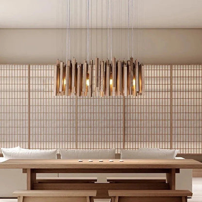 Ellis - Modern Round Wood Stick Hanging Ceiling Light