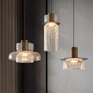 Benita - Cracked Glass Dome Layered Hanging Pendant Ceiling Light