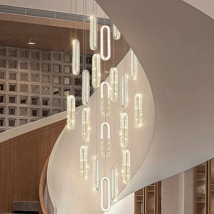 Nthousa - Crystal Glass Multi Head Gold Oval Ring Hanging Ceiling Light Chandelier