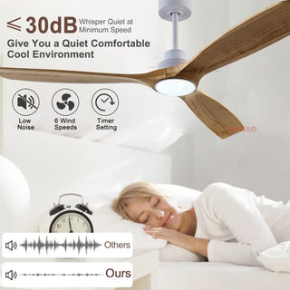 Coley - 42/52/60Inch Natural Wood Silent 3 Blade Ceiling Fan Remote Control