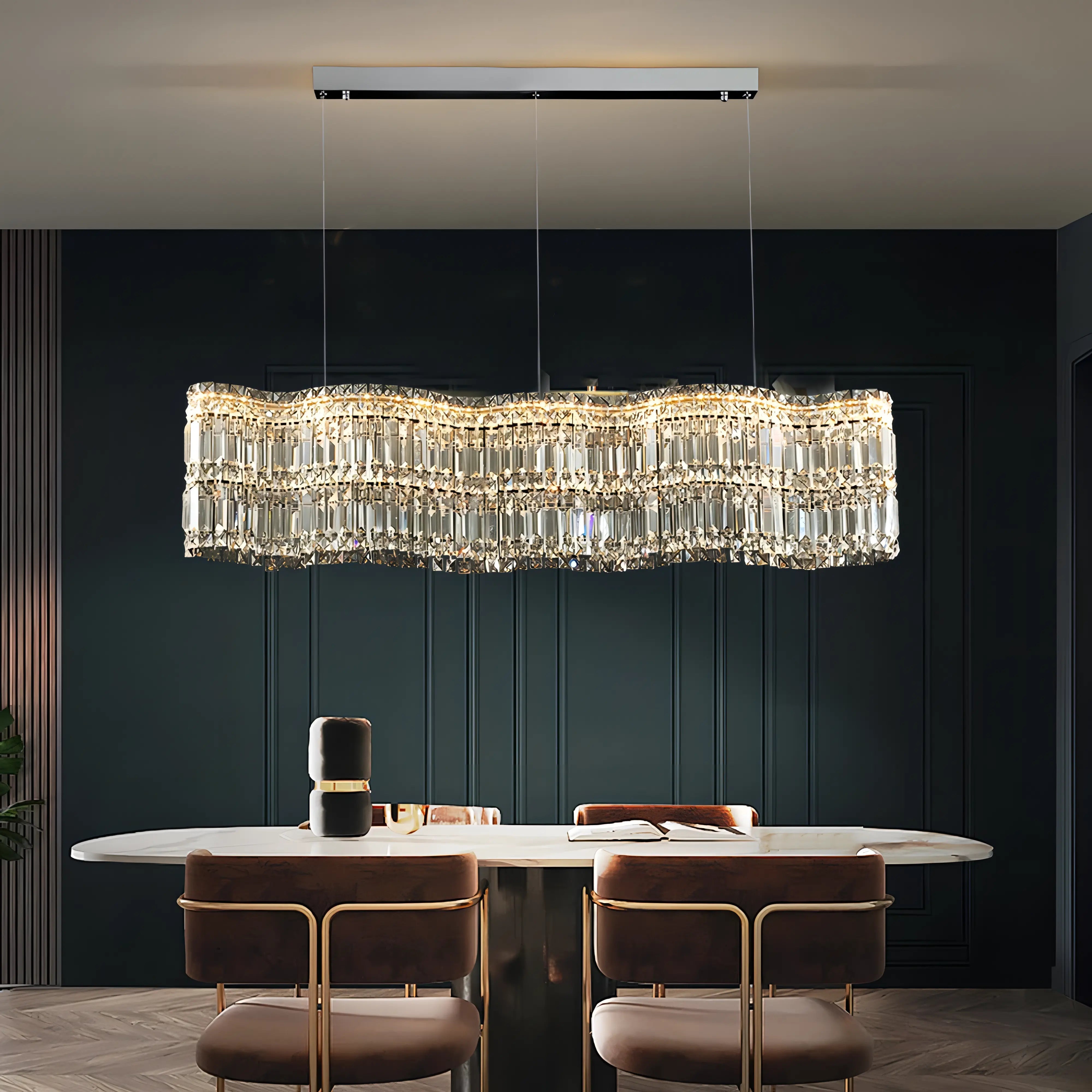 Aston - Crystal Wave Design Adjustable Ceiling Chandelier