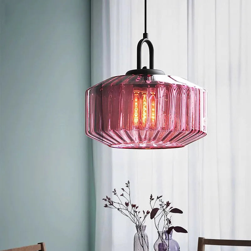 Baukis - Stained Shaped Glass Hanging Pendant Ceiling Light