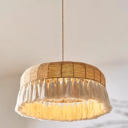 Juwan - Wicker Hand-Knitted Round Tassel Ceiling Light