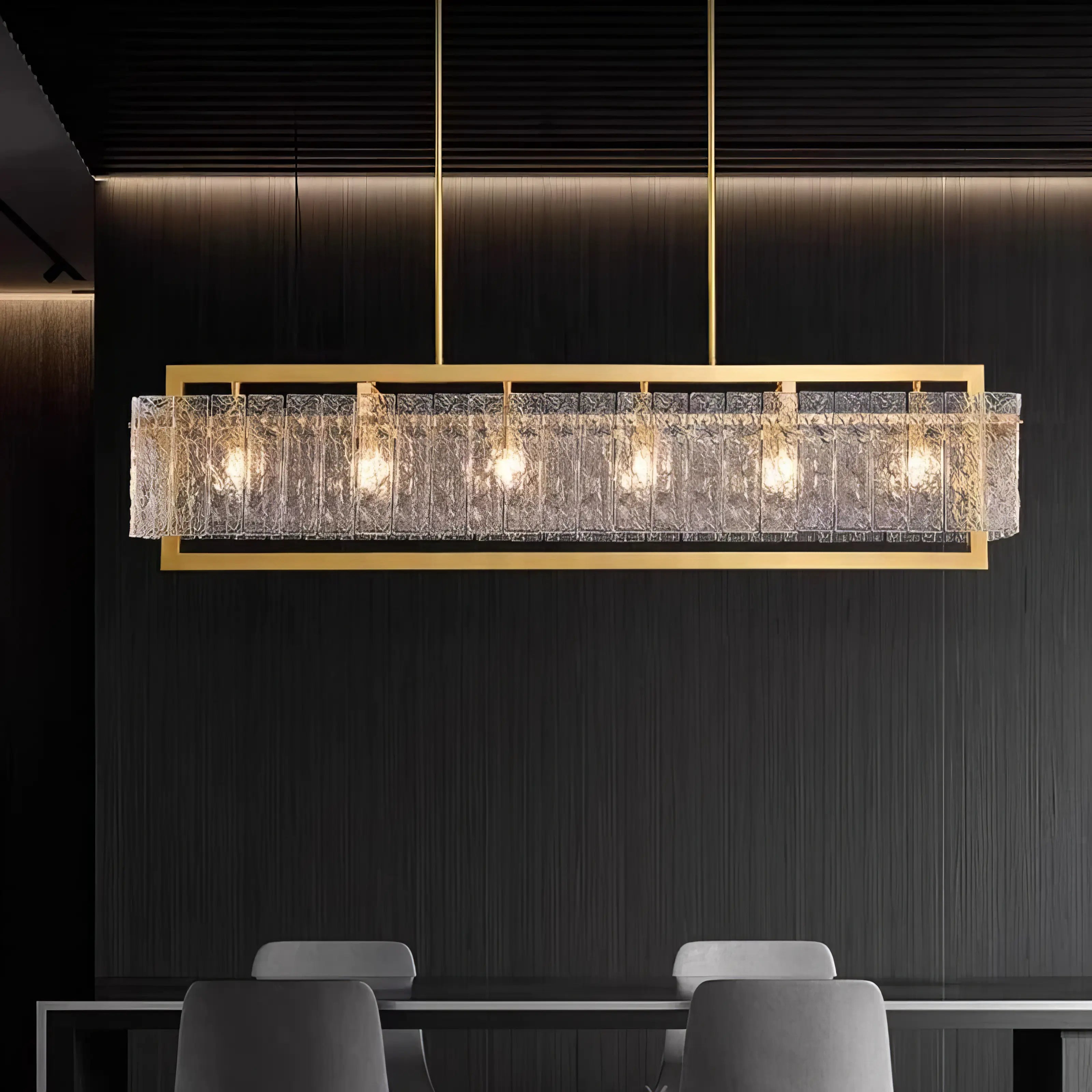 Greta - Rectangular Modern Glass Gold Frame Ceiling Chandelier