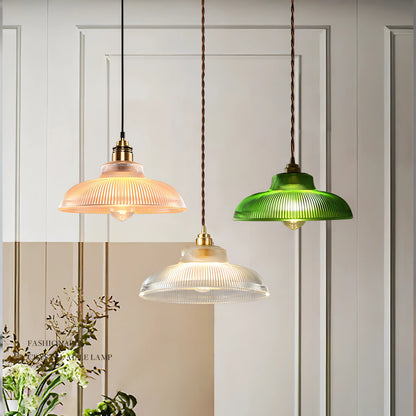 Zacarias - Abstract Patterned Glass Coloured Circular Pendant Hanging Ceiling Light