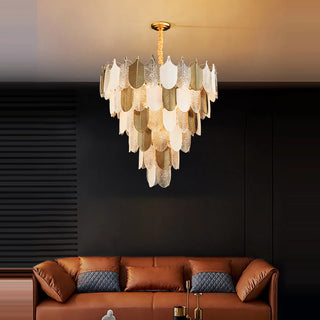 Elwood - Modern Abstract Tiered Patterned Glass Leaf Dimmable Chandelier