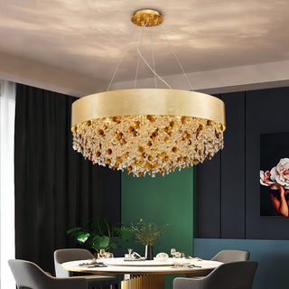 Anakin - Round Hanging Gold Tiered Glass Ceiling Light Chandelier