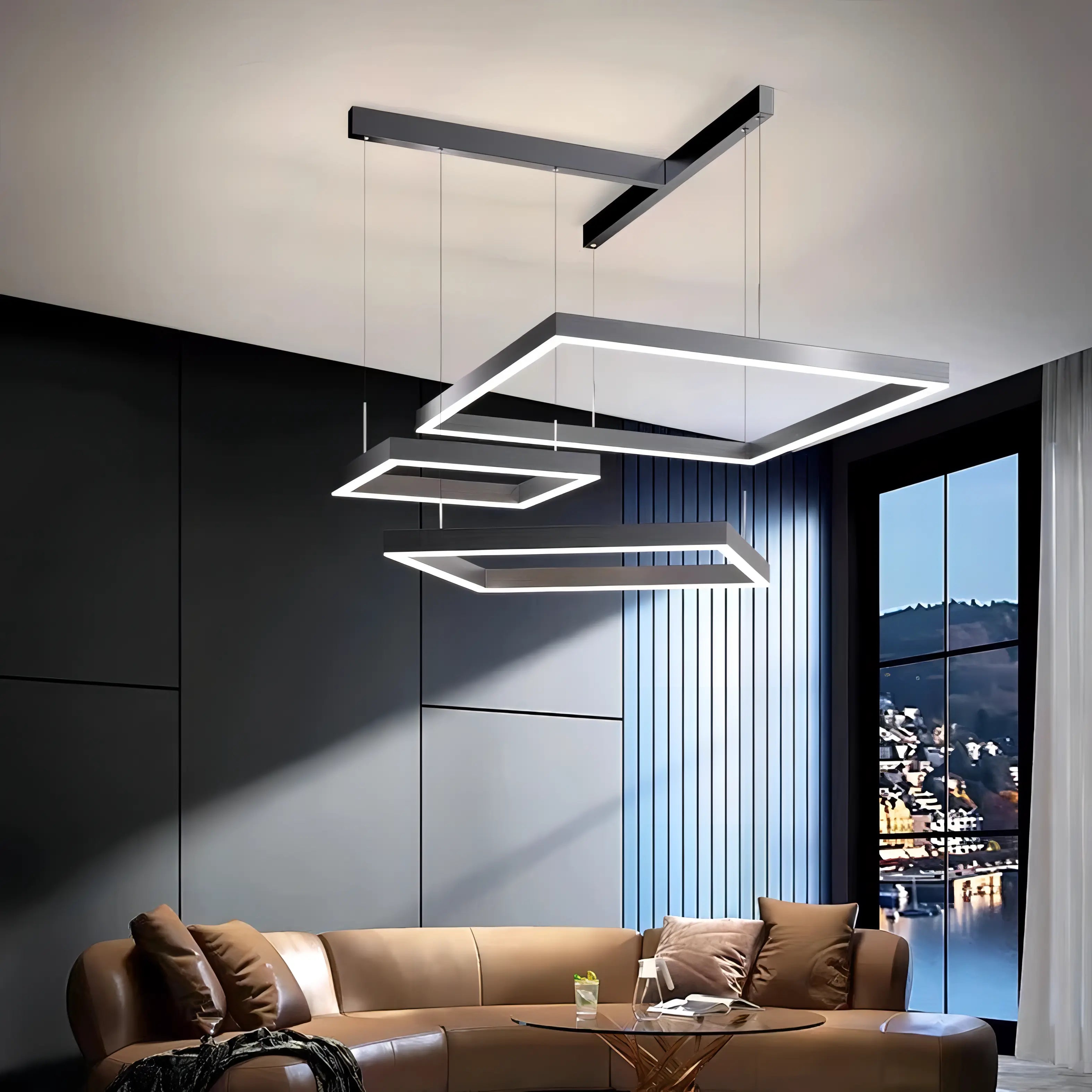 Brodie - Modern Minimalist Dimmable Hanging Square LED Ceiling Light Chandelier