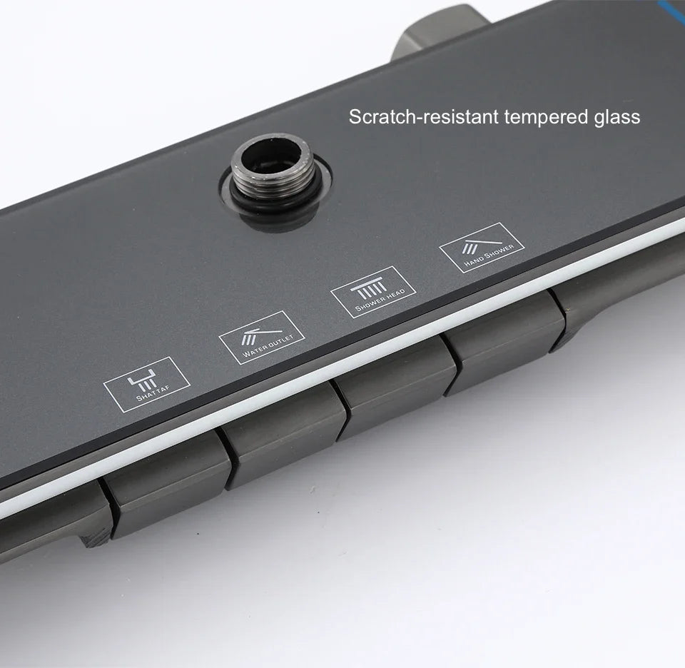 Desantis - Modern LED Rainfall Shower System with Temperature Display and Four Functions