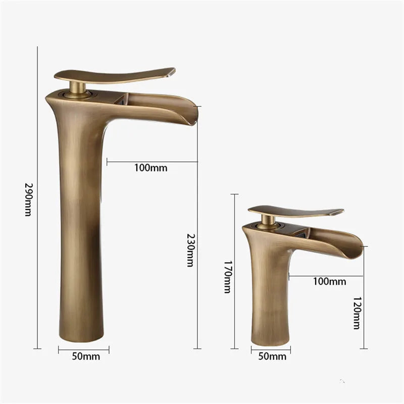 Nautica - Antique Brass Waterfall Hot/Cold Mixer Basin Tap