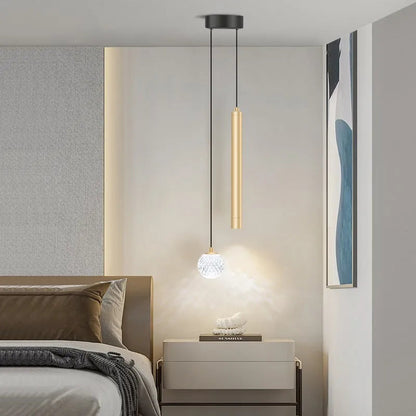 Modern Hanging Cord Pendant Glass Gold Ceiling Light