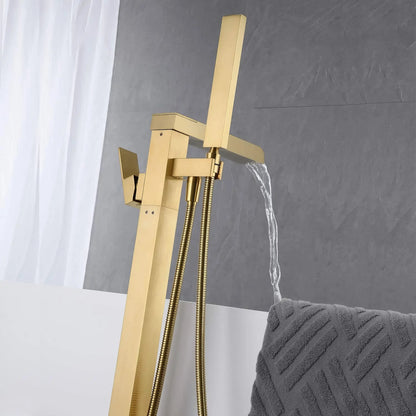 Zapata - Floor Standing Modern Bathtub Waterfall Filler Tap with Hand Shower