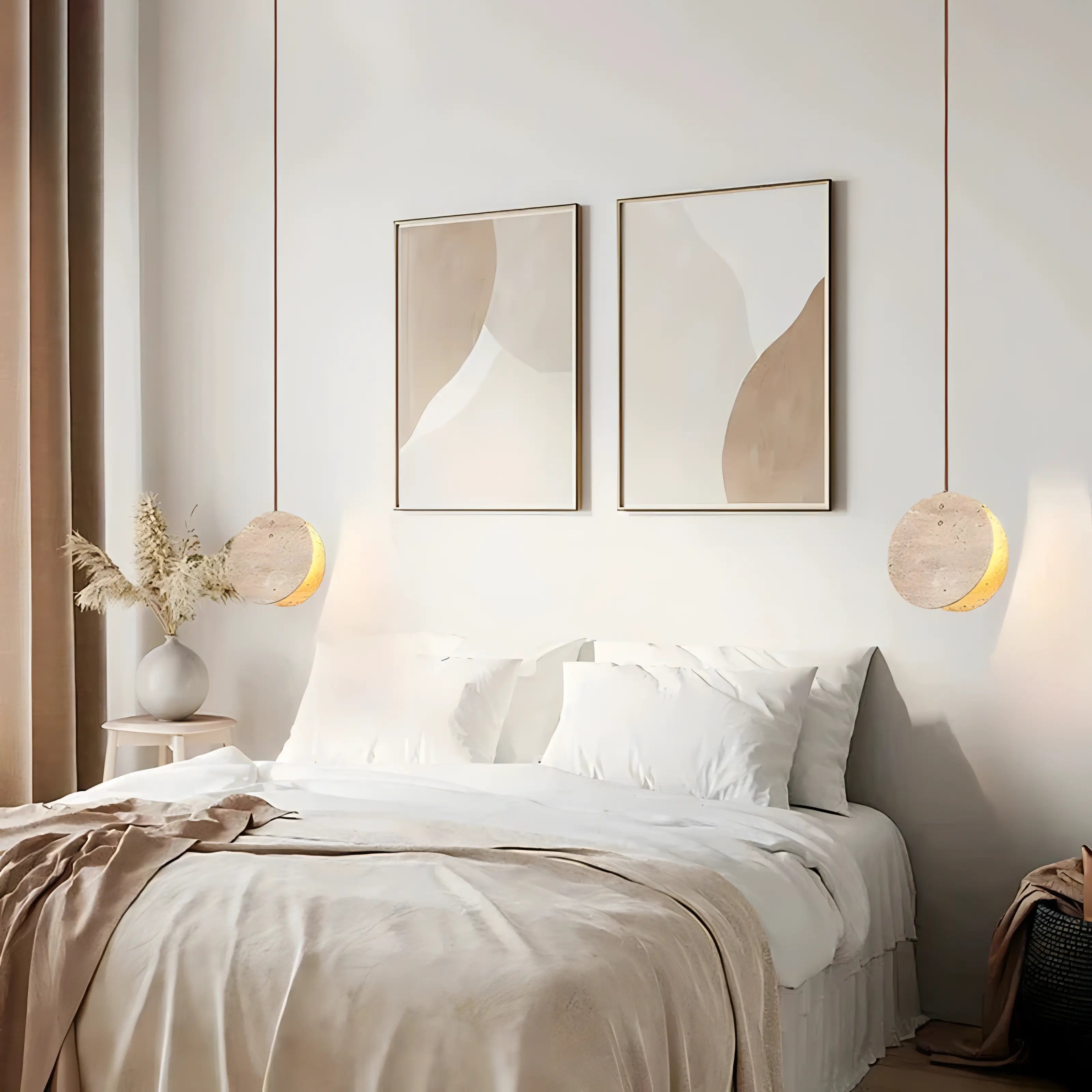 Edilberto - Double Circular Stone Wabi Sabi Hanging Pendant Ceiling Light