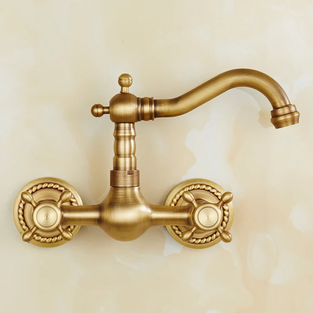 Steffen - Antique Brass Dual Handle Rotatable Mixer Kitchen Tap