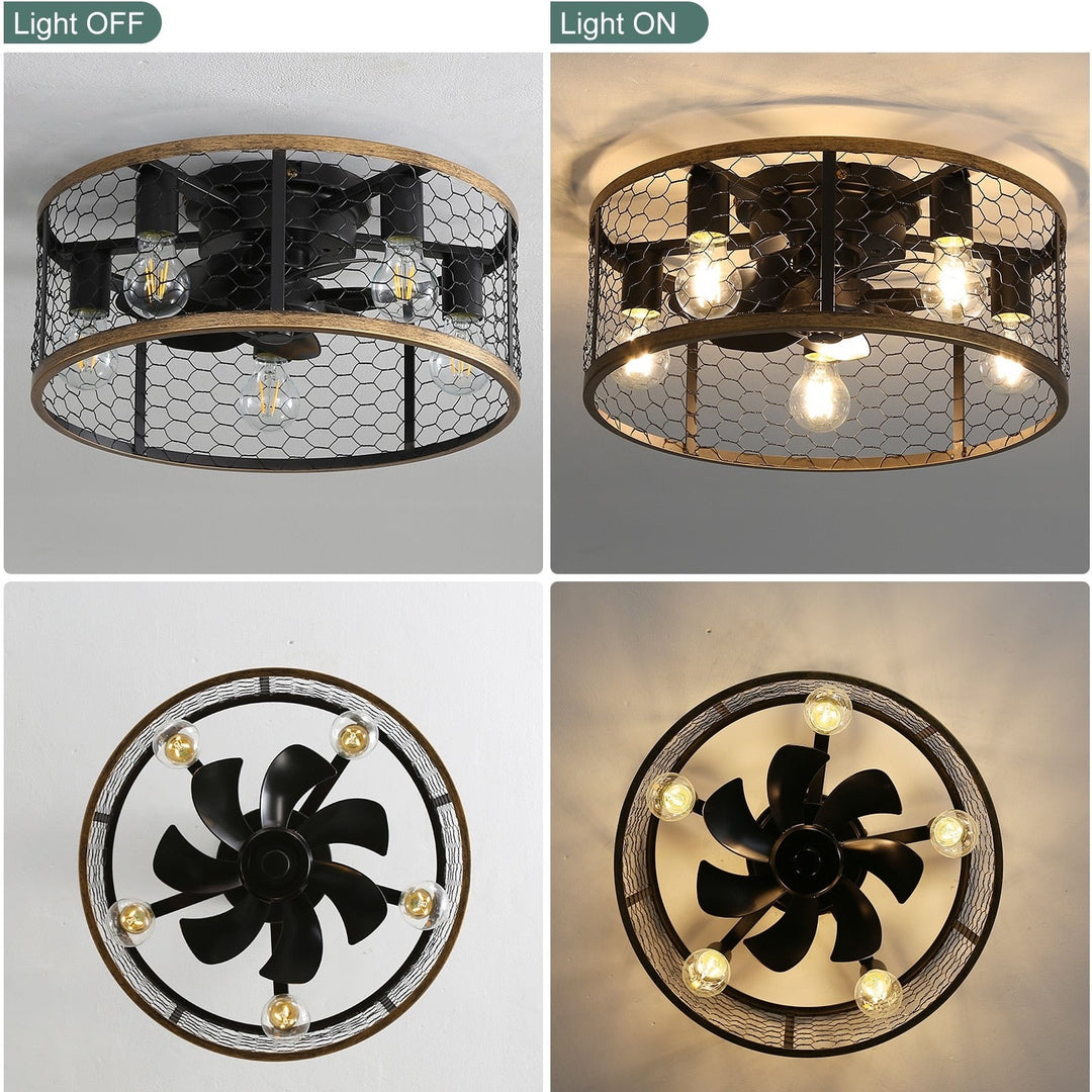 Amalie - Industrial Cage Ceiling Fan Light with Remote Control