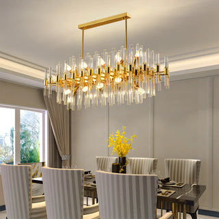 Sofia - Glass Crystal Tubes Round Gold Ceiling Chandelier