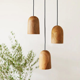 Ester - Modern Natural Wooden Walnut Dome Hanging Pendant Ceiling Light