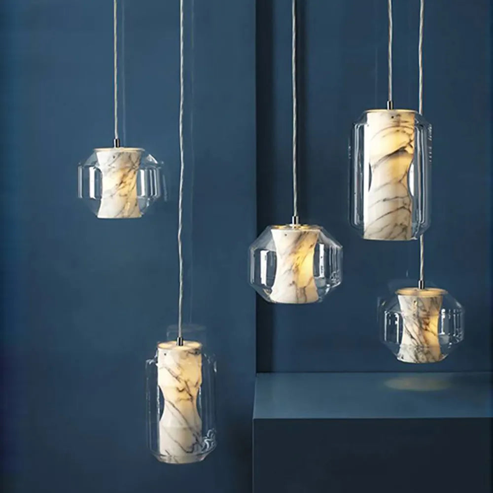 Oide - Marble Glass Double Shade Hanging Pendant Light