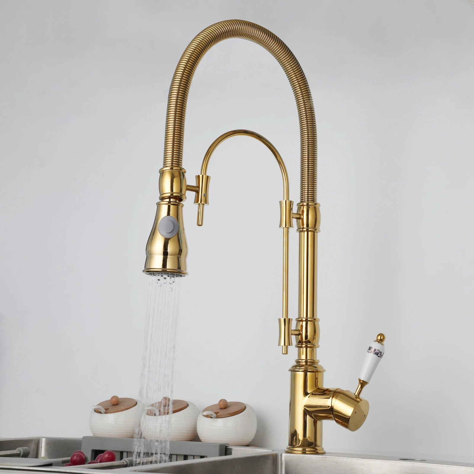 Ryann - Modern Gold Finish Coil Spring Swivel Kitchen Tap