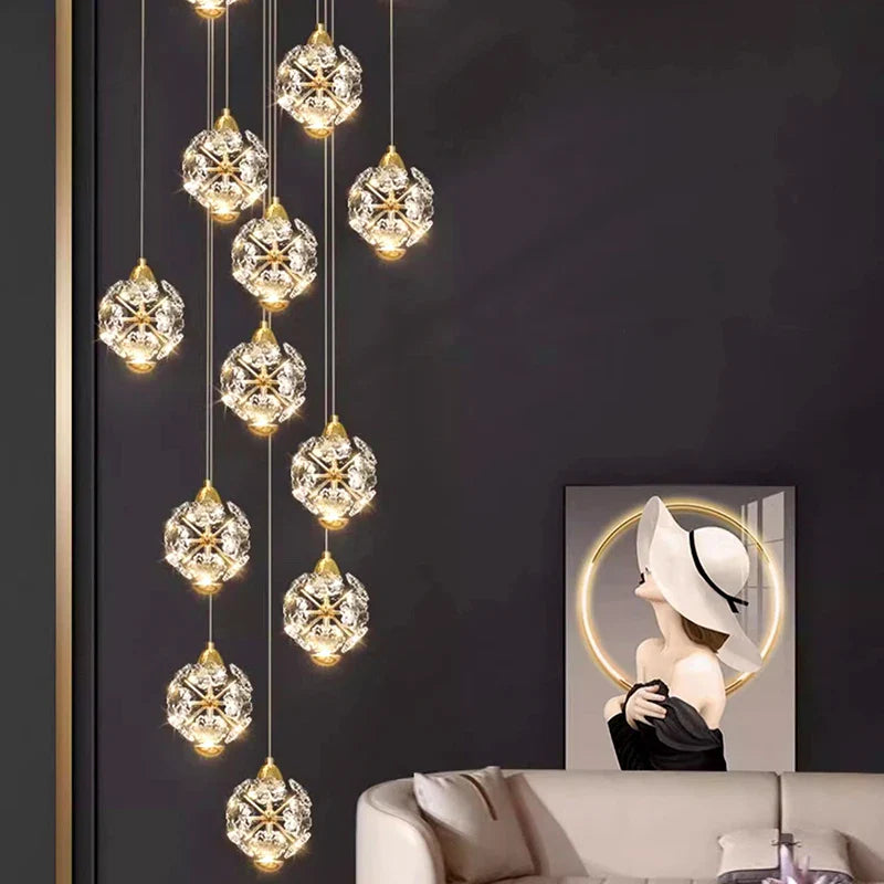 Percy - Hanging Crystal Gold Flower Ceiling Chandelier