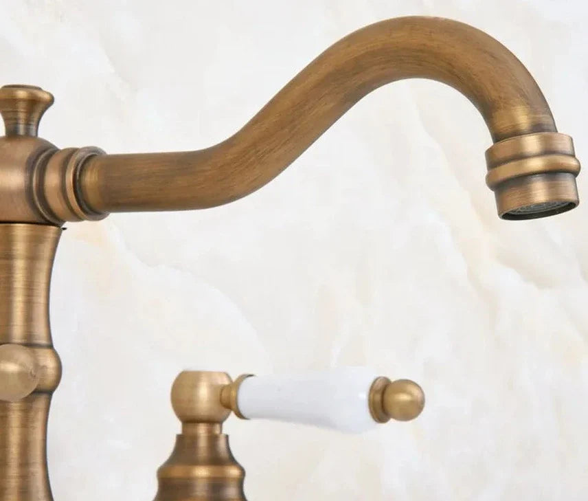 Maloney - Vintage Brass Dual Handle Deck Mounted Basin Mixer Tap