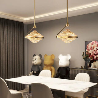 Shamar - Modern Gold Glowing Patterned Glass Statement Pendant Ceiling Light