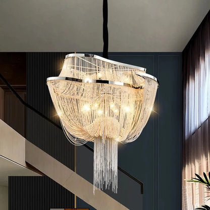 Shaffer - Round Stainless Steel Chain Tassel Chandelier