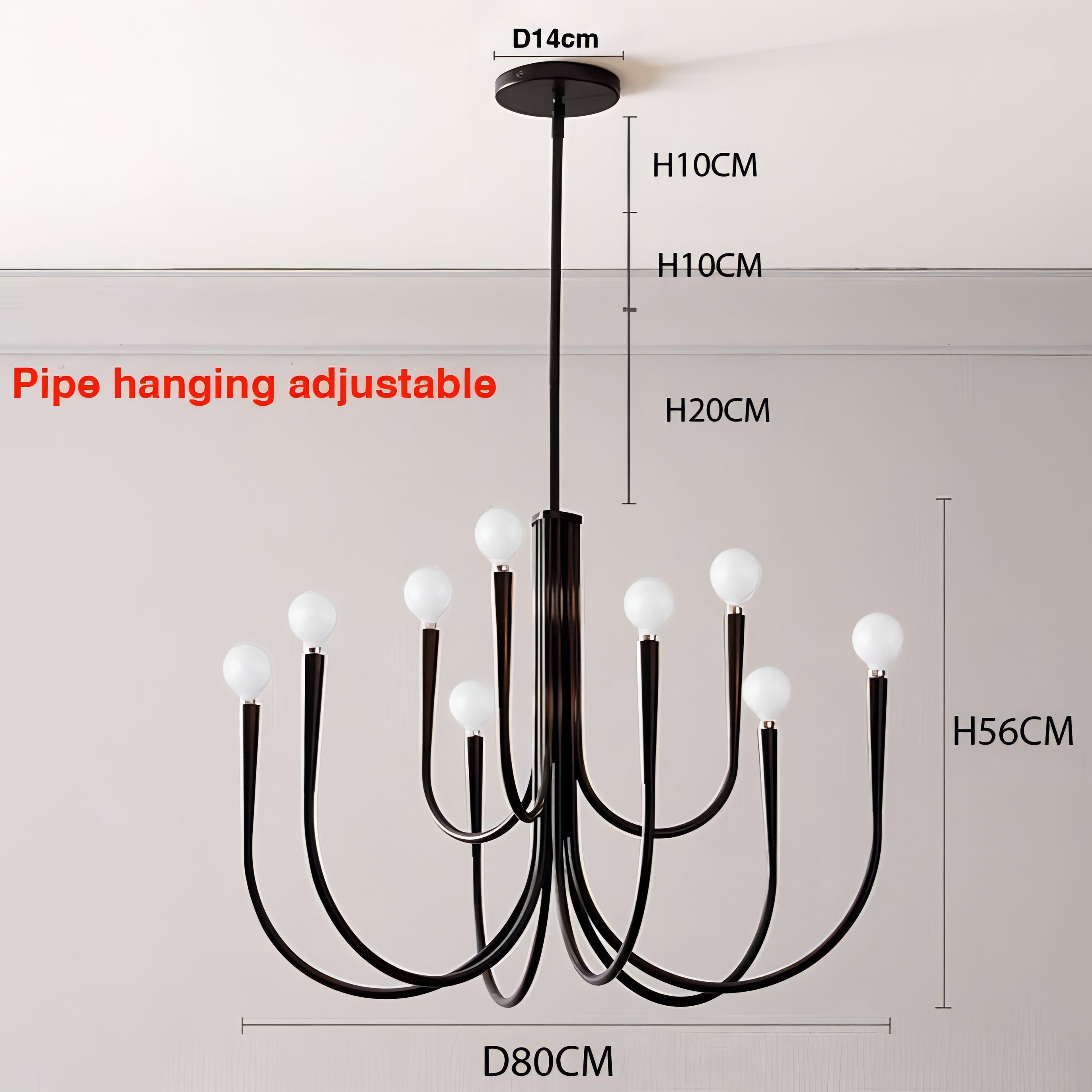 Dustin - Pipe Erected Curved Multi Head Hanging Retro/Modern Ceiling Light Chandelier