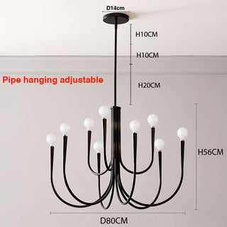 Dustin - Pipe Erected Curved Multi Head Hanging Retro/Modern Ceiling Light Chandelier