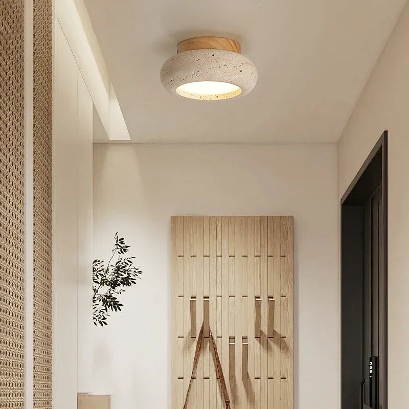 Birch - Round Natural Wood Travertine LED Ceiling Light