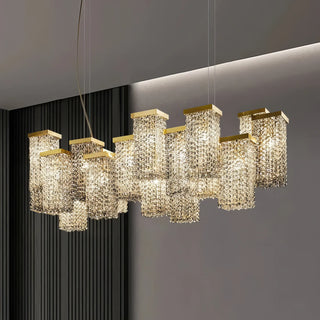 Ninfa - Rectangular Hanging Crystal Coloured Glass Gold Chandelier