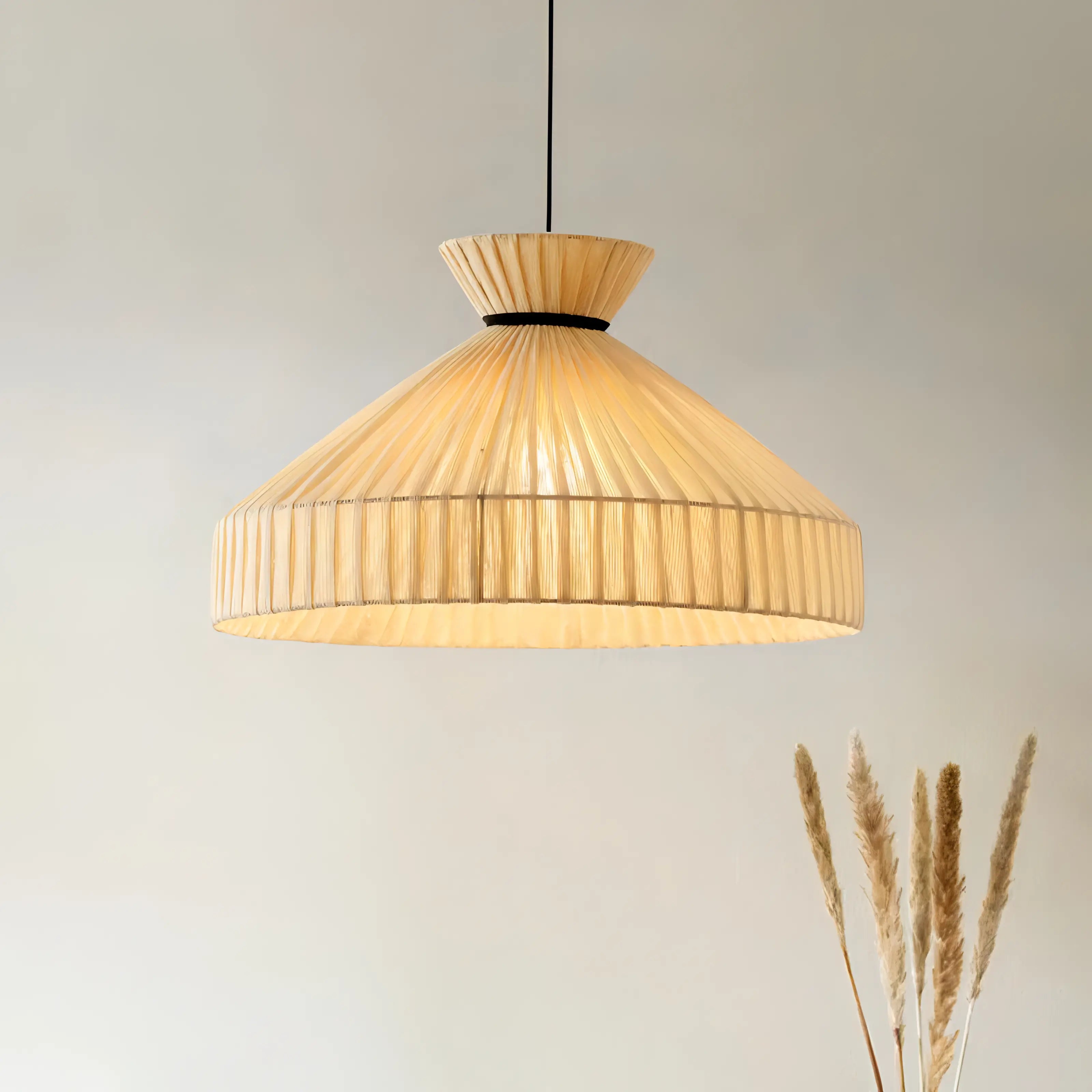 Espinoza - Woven Rattan Round Fabric Shade Ceiling Light