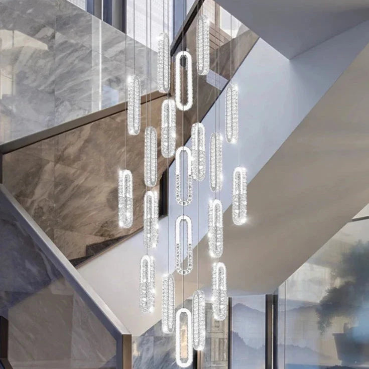 Nthousa - Crystal Glass Multi Head Gold Oval Ring Hanging Ceiling Light Chandelier