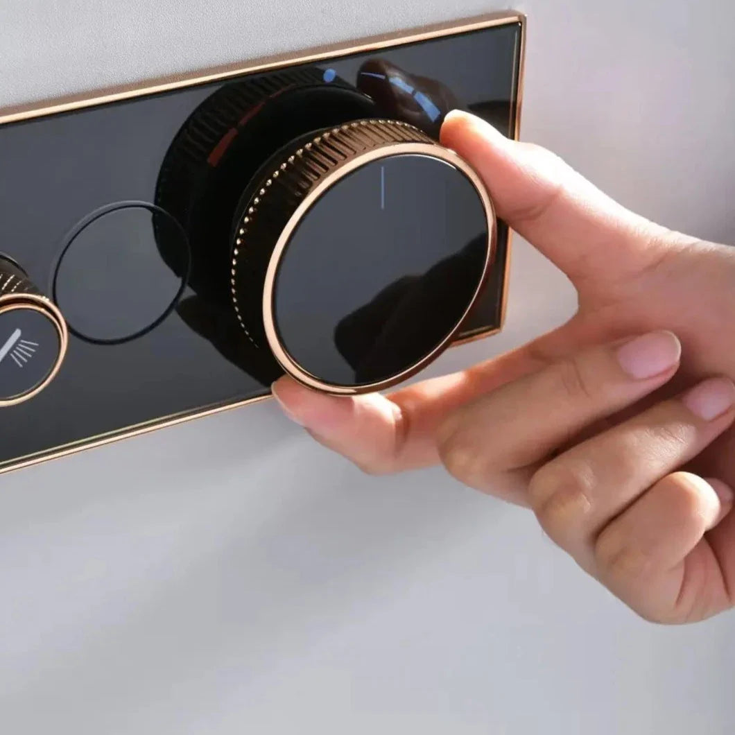 Dominick - Gold Thermostatic Shower Set with Digital Display and Dual Handle Controls