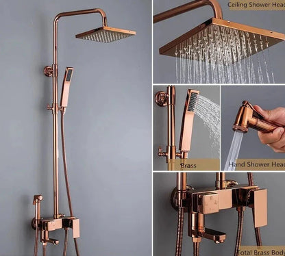 Pease - Rose Gold Dual Handle Wall Mounted Shower Set with Tub Tap