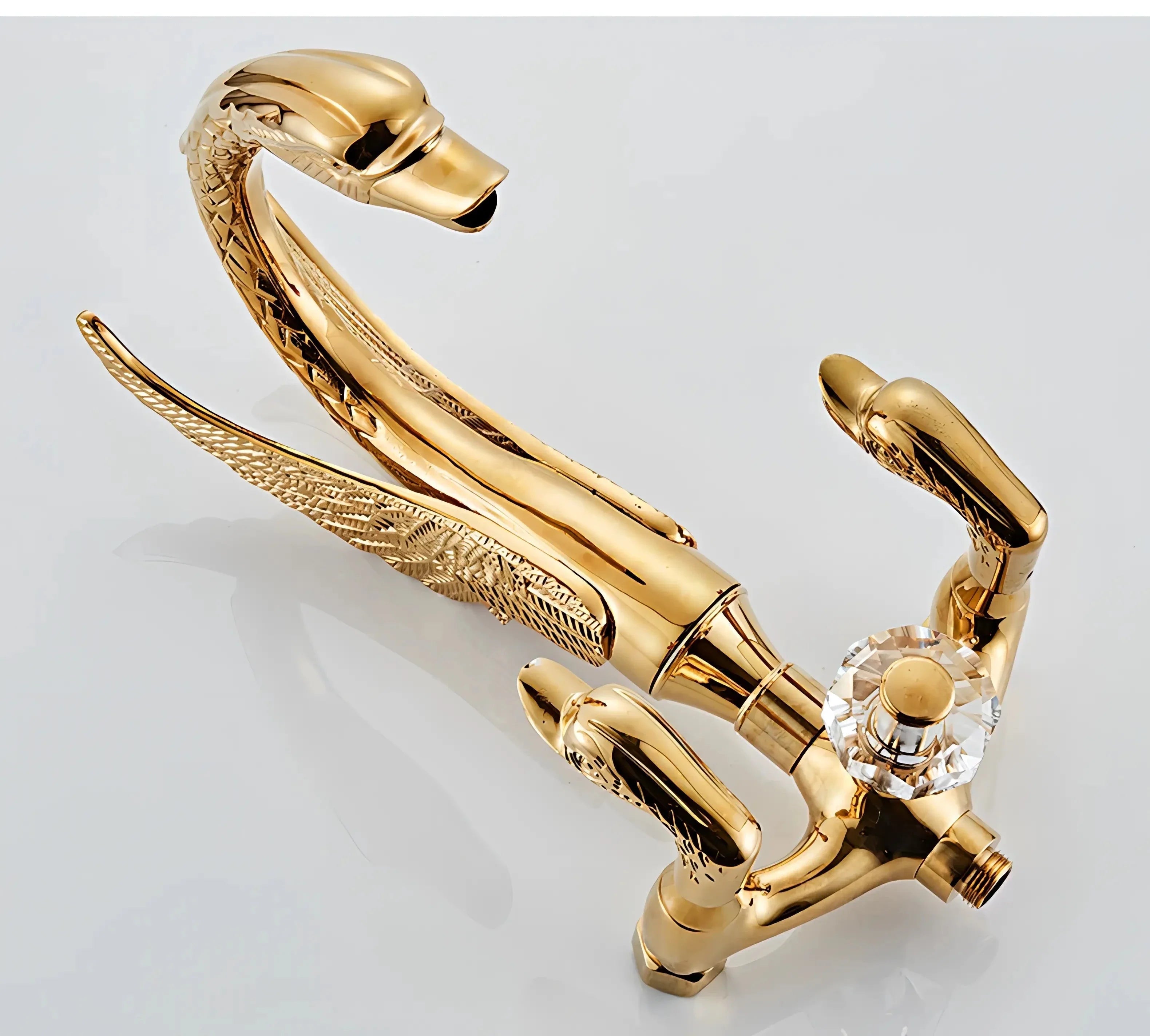 Wilburn - Freestanding Floor Gold Swan Bathtub Tap with Handheld Shower