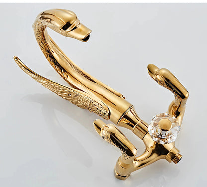 Wilburn - Freestanding Floor Gold Swan Bathtub Tap with Handheld Shower
