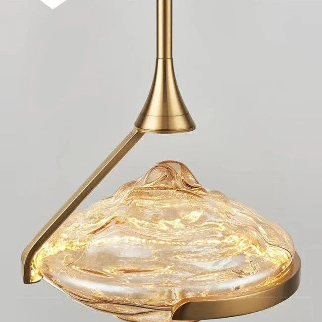 Shamar - Modern Gold Glowing Patterned Glass Statement Pendant Ceiling Light