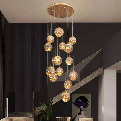 Hoffman - Modern Gold Glass Hanging Round Cluster Chandelier