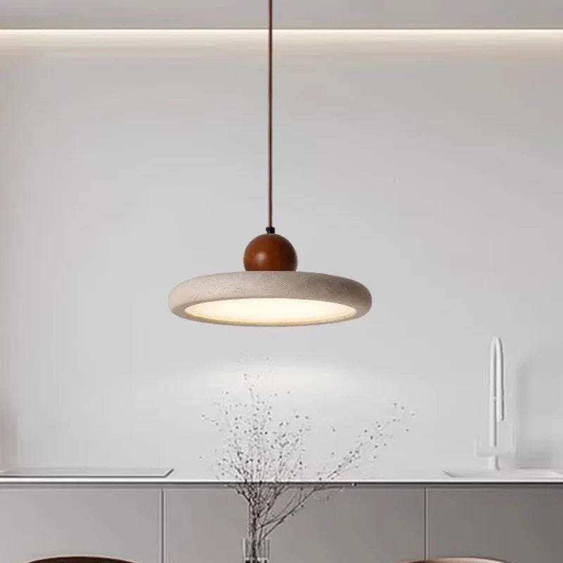 Reuben - Modern Disc Shape Stone Hanging Brown Cord LED Ceiling Light