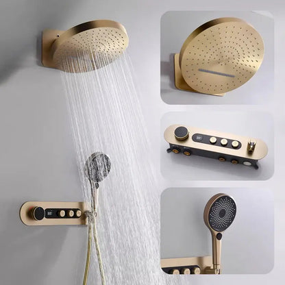 Jacobson - Digital Brushed Gold Shower System with Temperature Display Rainfall Head